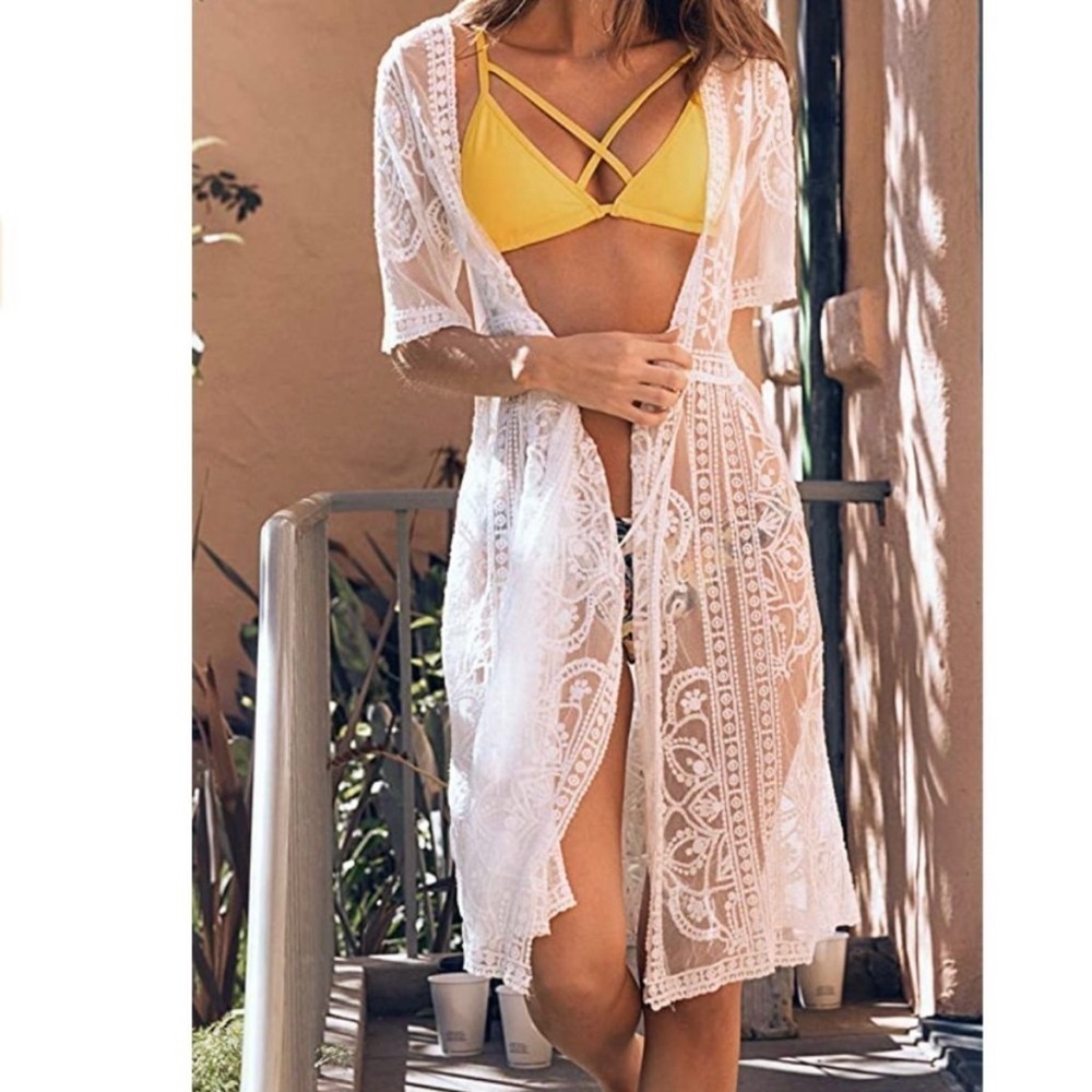 NWT Cupshe M Lace Swim Coverup Cream Ivory Cottagecore